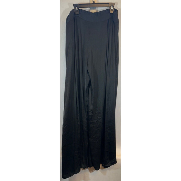 Soft Surroundings Womens M Black Silky Wide Leg Flowy Palazzo Pleated Pants B5 - Picture 3 of 7